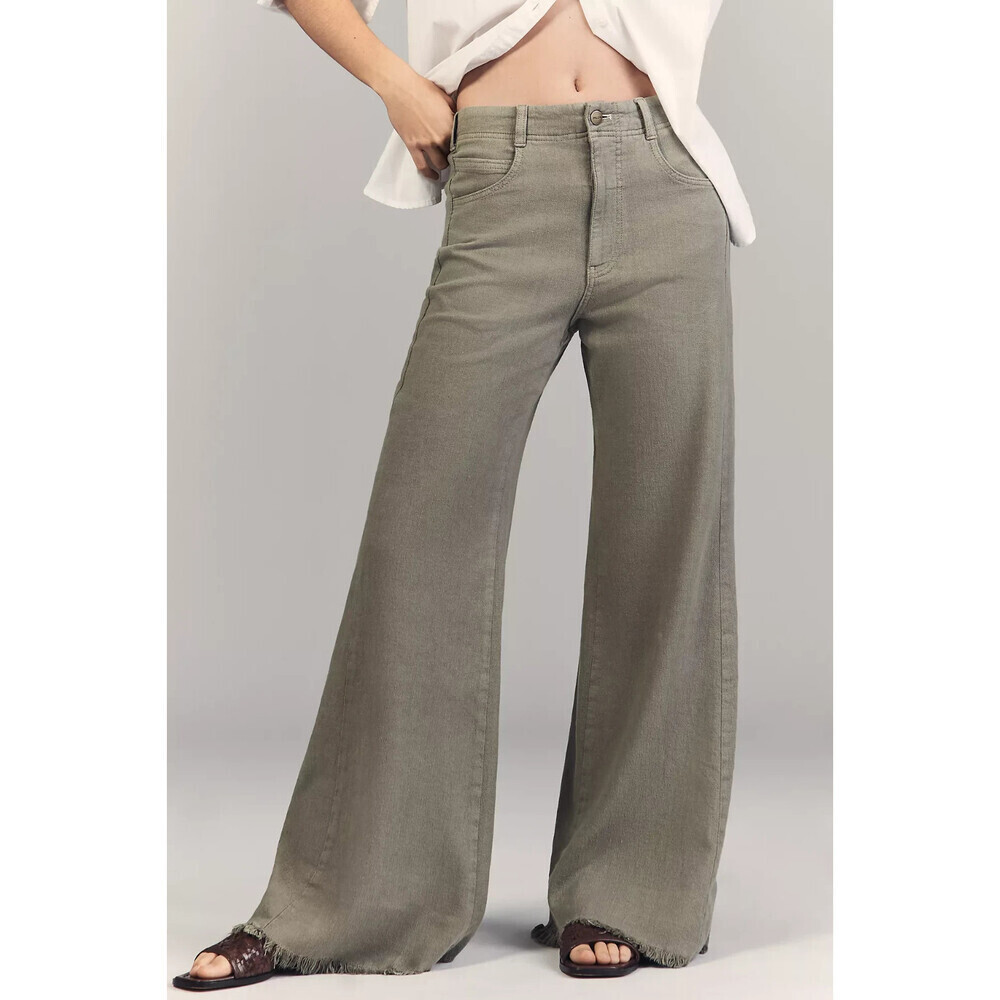 The Adi Linen Mid-Rise Flare Pants by Pilcro Mermaid 32